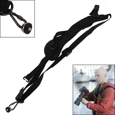 Black Camera Sling Strap with Underarm Stabilizer for Comfortable Use - padded nylon sling strap with quick-release clips for event or travel photographers