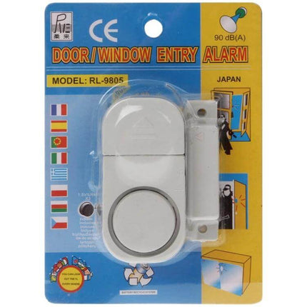 Wireless Magnetic Sensor Alarm for Doors and Windows white door/window entry alarm on packaging, vibration-activated security sensor