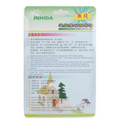 Wireless Vibration Alarm with Remote Control for Home Security compact window/door sensor packaging showing instructions and brand INHIDA