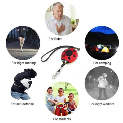 Ladybug Personal Alarm for Everyday Safety of Kids and Women compact red ladybug alarm on lanyard for camping, night running, kids and elder protection