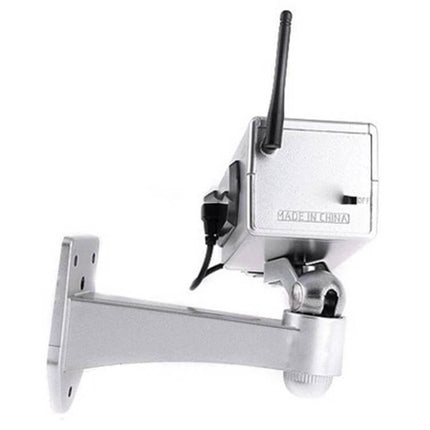 Wireless Fake Security Camera for Home Protection mounted on adjustable wall bracket, outdoor deterrent prop