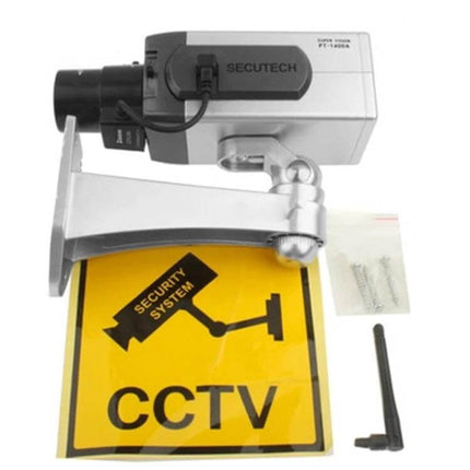 Wireless Fake Security Camera for Home Protection - realistic dummy CCTV camera with mounting bracket and warning sticker