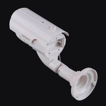 Realistic Dummy Security Camera with Flashing Red LED Light — white fake surveillance camera for home, office, storefront deterrent