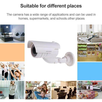Realistic Dummy Security Camera with Flashing Red LED Light mounted on wall as visible deterrent for home office storefront and classroom