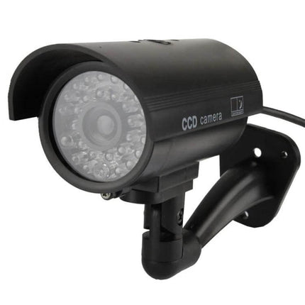 Realistic Dummy Security Camera with Blinking LED for Home Protection mounted outdoor on wall, black deterrent camera with LED ring
