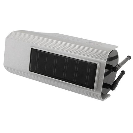 Solar Powered Dummy Camera with Flashing LED for Home Security – silver solar panel mock CCTV deterrent for entryways and driveways