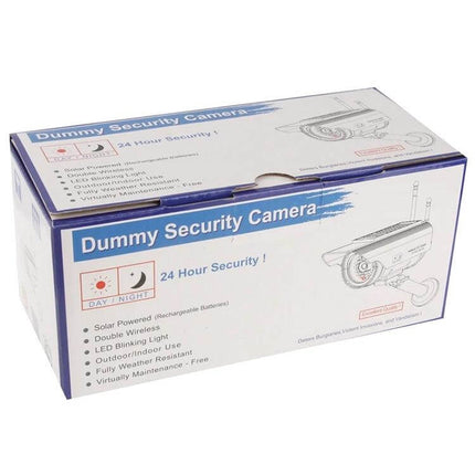 Solar Powered Dummy Camera with Flashing LED for Home Security - boxed dummy security camera with flashing LED and solar panel