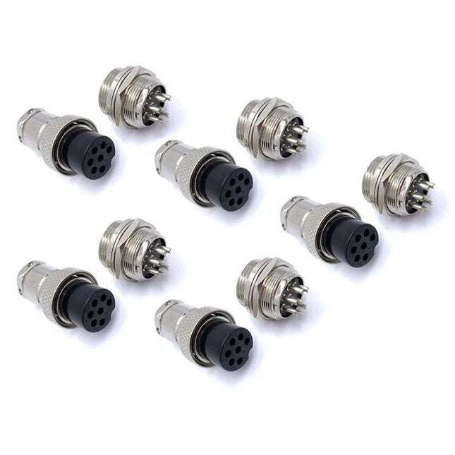 7-Pin Aviation Connector Set of 5 for DIY Electrical Connections - five metal 7-pin aviation plugs and sockets for secure hobbyist and vehicle wiring projects