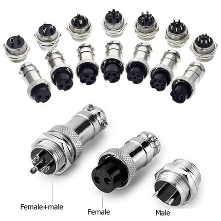7-Pin Aviation Connector Set of 5 for DIY Electrical Connections showing metal male and female plugs for secure wiring in electronics and vehicle projects