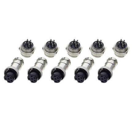 GX16 6-Pin Aviation Plug Socket Connector Pack of 5 Pieces - metal panel mount and cable socket set for aviation and electronics DIY