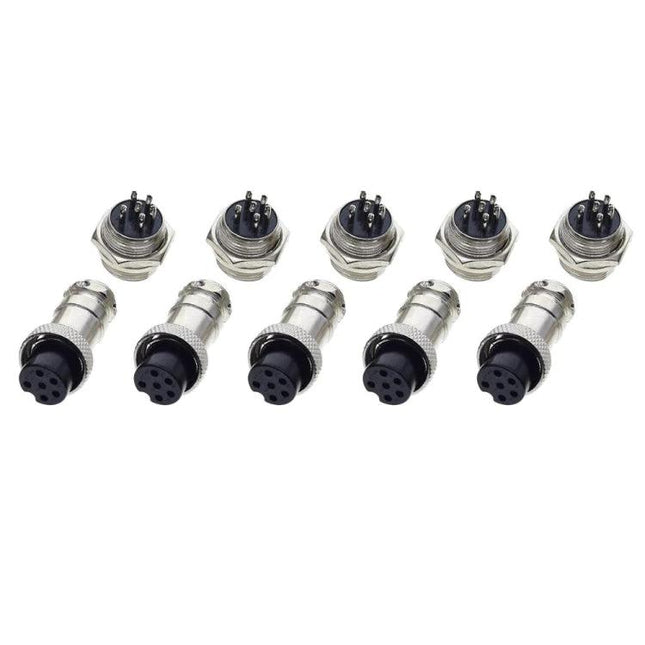 GX16 6-Pin Aviation Plug Socket Connector Pack of 5 Pieces - metal panel mount and cable socket set for aviation and electronics DIY