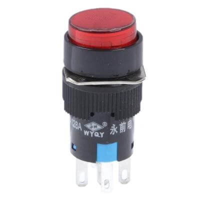 Car Round Button Push Switch With Red LED Indicator - 40mm round automotive on/off switch for dashboards and auxiliary lights