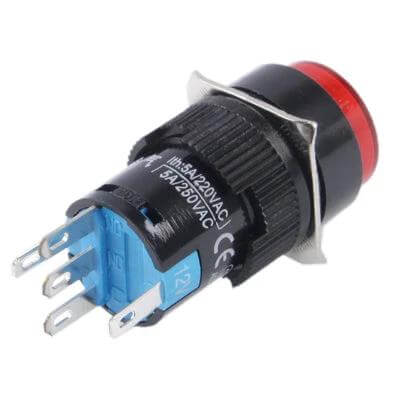Car Round Button Push Switch With Red LED Indicator - 40mm round automotive on/off push button with metal bezel and 6-pin connector for dashboard accessories