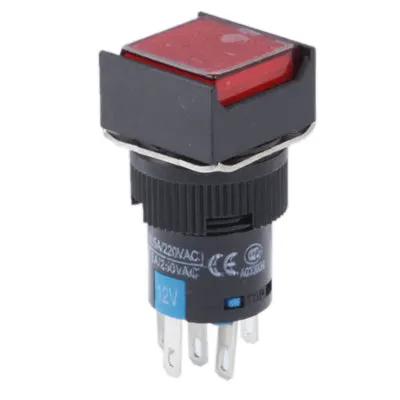 Car Square Push Button Switch With Lock And LED Indicator Red