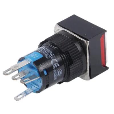 Car Square Push Button Switch With Lock And LED Indicator Red