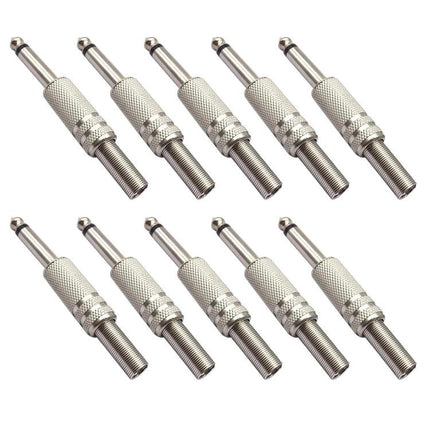 Pack of 10 6.36mm Audio Jack Connectors for Electronic Devices - iron 1/4" mono plugs for guitars, microphones and DIY audio repairs