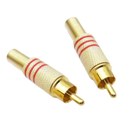 Pack of 10 Golden 3.5mm RCA Jack Connectors for Audio Devices - two gold RCA plugs with red rings for audio cables