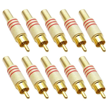 Pack of 10 Golden 3.5mm RCA Jack Connectors for Audio Devices, gold-plated RCA plugs for speakers, headphones and amplifiers