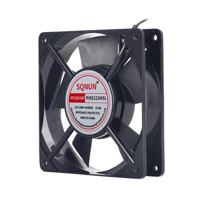 Compact Black 220V Cooling Fan for Everyday Home Ventilation - 12cm black iron case with plastic blades, low-noise home ventilation fan