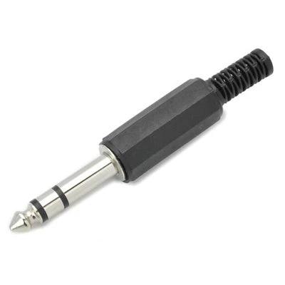 6.5mm Audio Jack Adapter for DIY Electronics, 20-Pack - single metal 6.5mm TRS plug with black molded grip for repairs and custom audio setups