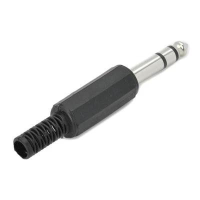 6.5mm Audio Jack Adapter for DIY Electronics, 20-Pack - single metal 6.5mm TS audio plug with black strain relief for DIY electronics projects