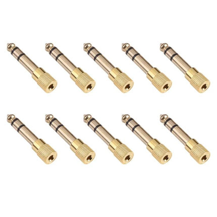 6.35mm Male to 3.5mm Female Audio Jack Adapter Pack of 10 gold-plated adapters for connecting headphones to amplifiers and mixers