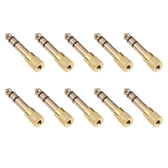 6.35mm Male to 3.5mm Female Audio Jack Adapter Pack of 10 gold-plated adapters for connecting headphones to amplifiers and mixers