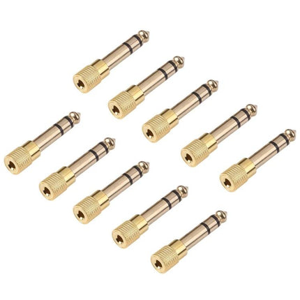 6.35mm Male to 3.5mm Female Audio Jack Adapter Pack of 10 gold-plated adapters for headphones, amplifiers and mixers