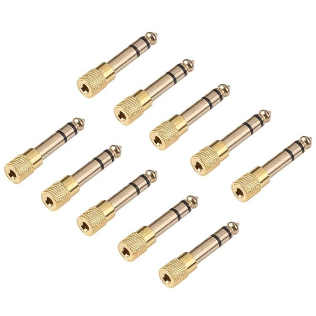 6.35mm Male to 3.5mm Female Audio Jack Adapter Pack of 10 gold-plated adapters for headphones, amplifiers and mixers