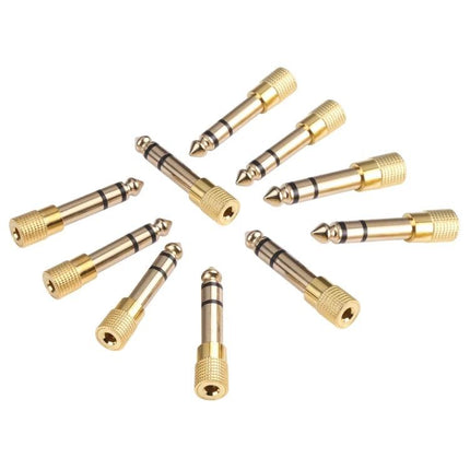 6.35mm Male to 3.5mm Female Audio Jack Adapter Pack of 10 — gold-plated adapters for connecting 3.5mm headphones to 6.35mm amplifiers and mixers