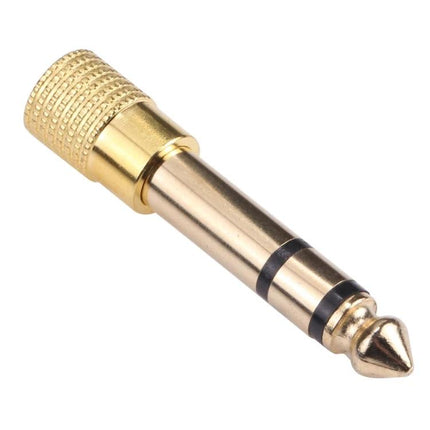 6.35mm Male to 3.5mm Female Audio Jack Adapter Pack of 10 gold-plated adapter close-up for amplifiers and headphones