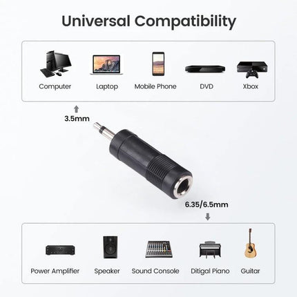 3.5mm Male to 6.35mm Female Mono Audio Adapter for Devices, 100 Pack - universal compatibility for computers, laptops, phones to amplifiers and mixers