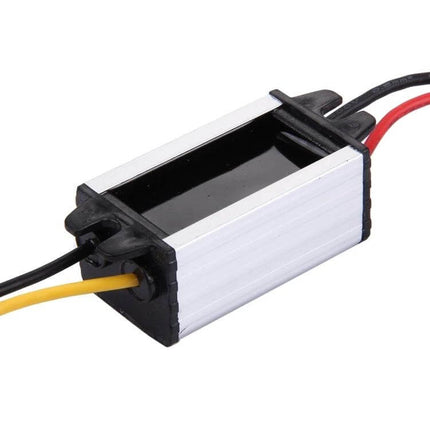Car Audio Power Adapter For 12V Vehicle Use Everyday – compact aluminum inline adapter with red black and yellow wires