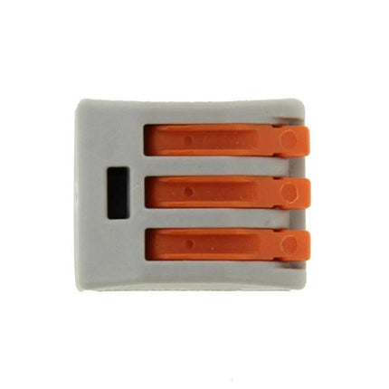 Universal 3 Pin Push Clamp Solderless Wire Connectors, Pack of 10 - gray and orange 3-pin push-clamp connector for quick solderless wire joins