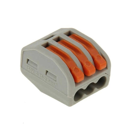 Universal 3 Pin Push Clamp Solderless Wire Connectors, Pack of 10 - gray and orange 3-pin push clamp for quick solderless wire joins