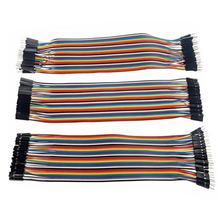 120-Piece Assorted Breadboard Jumper Cables: Male to Male, Female Options rainbow ribbon wires set for breadboard prototyping students hobbyists