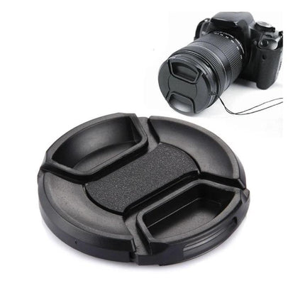 58mm Center Pinch Camera Lens Cap for Lens Protection on DSLR, black snap-on cap shielding lens from dust and scratches