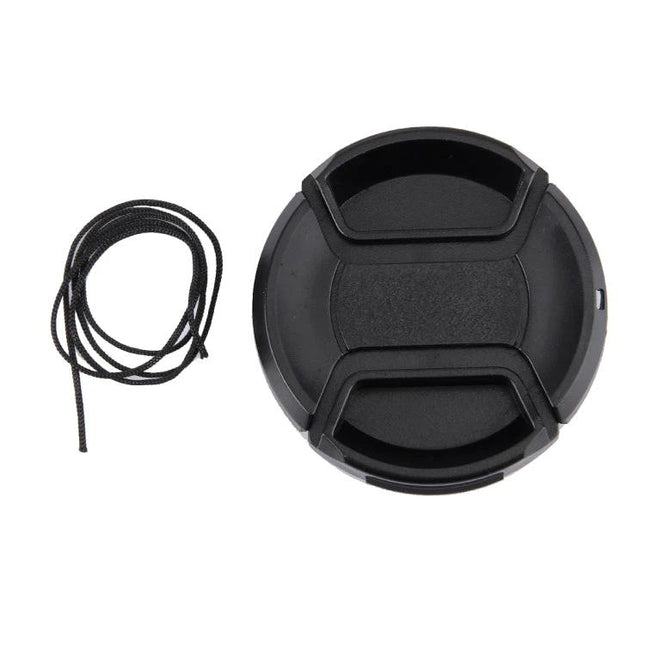 55mm Center Pinch Camera Lens Cap for Everyday Protection black plastic center-pinch cap with lanyard