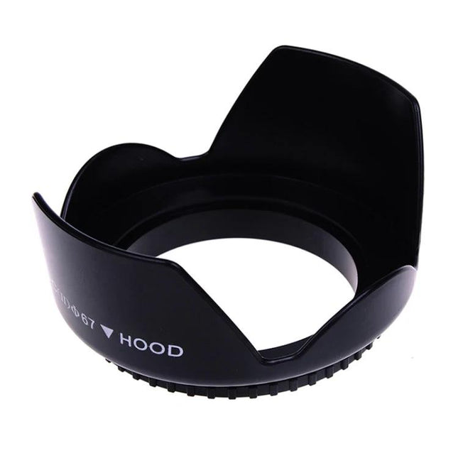 67mm Camera Lens Hood with Screw Mount for Protection on black PVC petal-style lens hood blocking stray light and shielding lens