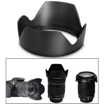 Lens Hood Shade for Canon EF-S17-85 Camera Protection attached to lens shown from multiple angles