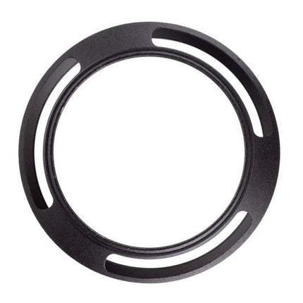 49mm Metal Vented Lens Hood for Leica Cameras — black metal vented lens hood for 49mm Leica and standard 49mm lenses, reduces glare and improves contrast