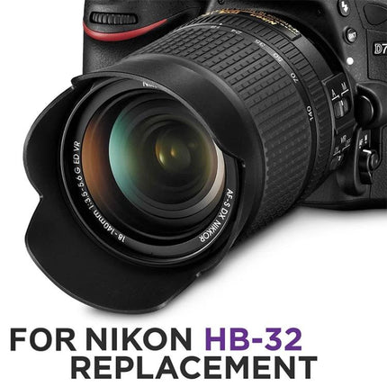 Nikon Lens Hood for 18-135mm Digital Camera Protection shown attached to a DSLR lens blocking stray light and reducing flare