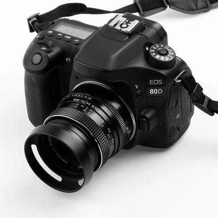 Durable Metal Vented Lens Hood for 58mm Camera Lenses attached to DSLR camera to reduce flare and improve contrast