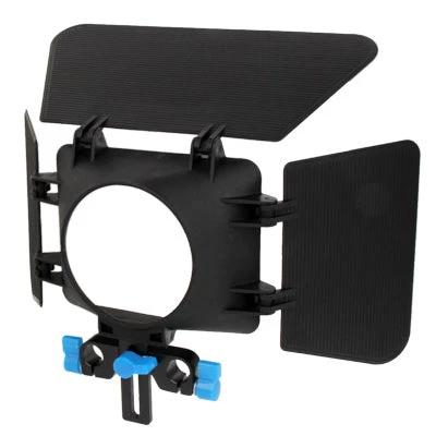 V-Matte Box with Adjustable Height for Light Shaping - black matte box with three adjustable flags to reduce lens flare and control lighting