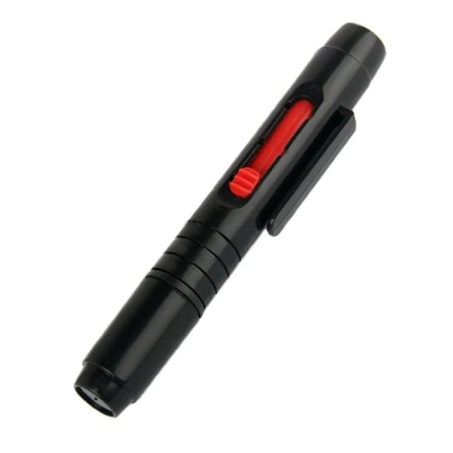 Two in One Lens Cleaning Pen for Cameras and Digital Lenses – black compact pen with retractable brush and cleaning tip for removing dust and fingerprints