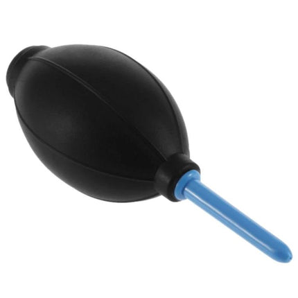 Compact Black Rubber Air Dust Blower for Electronics Cleaning — black latex blower with blue nozzle for camera lenses and screens