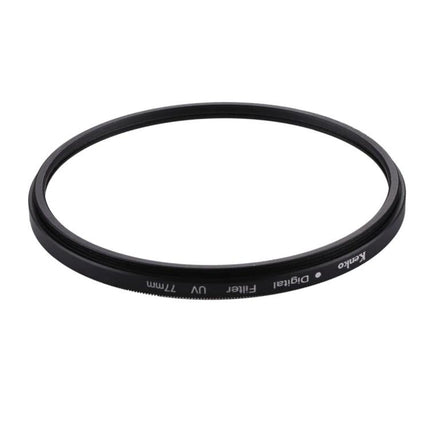 Kenko Optical 77mm UV Filter for Camera Lens Protection showing thin black circular UV filter mounted in rim
