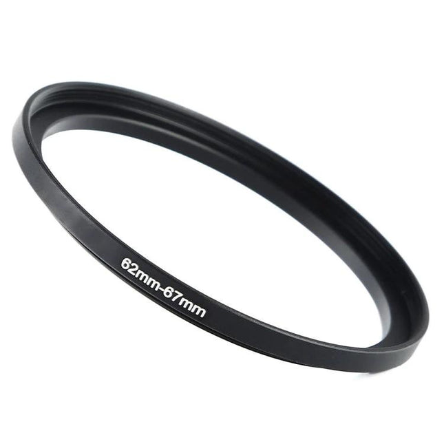 62mm to 67mm Step Up Adapter Ring for Camera Lenses — slim black metal adapter for attaching 67mm filters to 62mm lenses, ideal for macro and travel