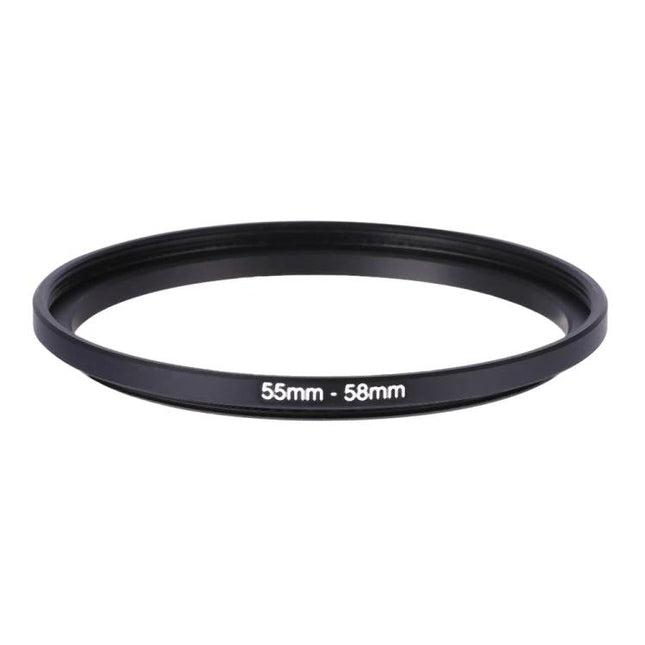 55mm to 58mm Lens Adapter Ring for Camera Filters - slim black metal adapter for attaching 58mm filters to 55mm lenses, ideal for close-up photography