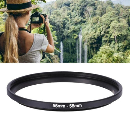 55mm to 58mm Lens Adapter Ring for Camera Filters attached to a camera for close-up and travel photography